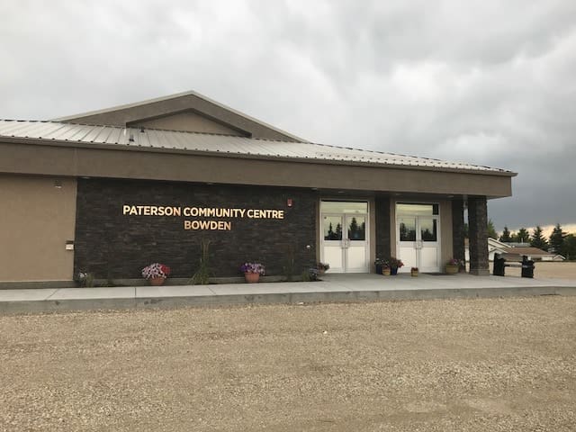 outside of community hall in bowden with sign that says paterson community centre bowden
